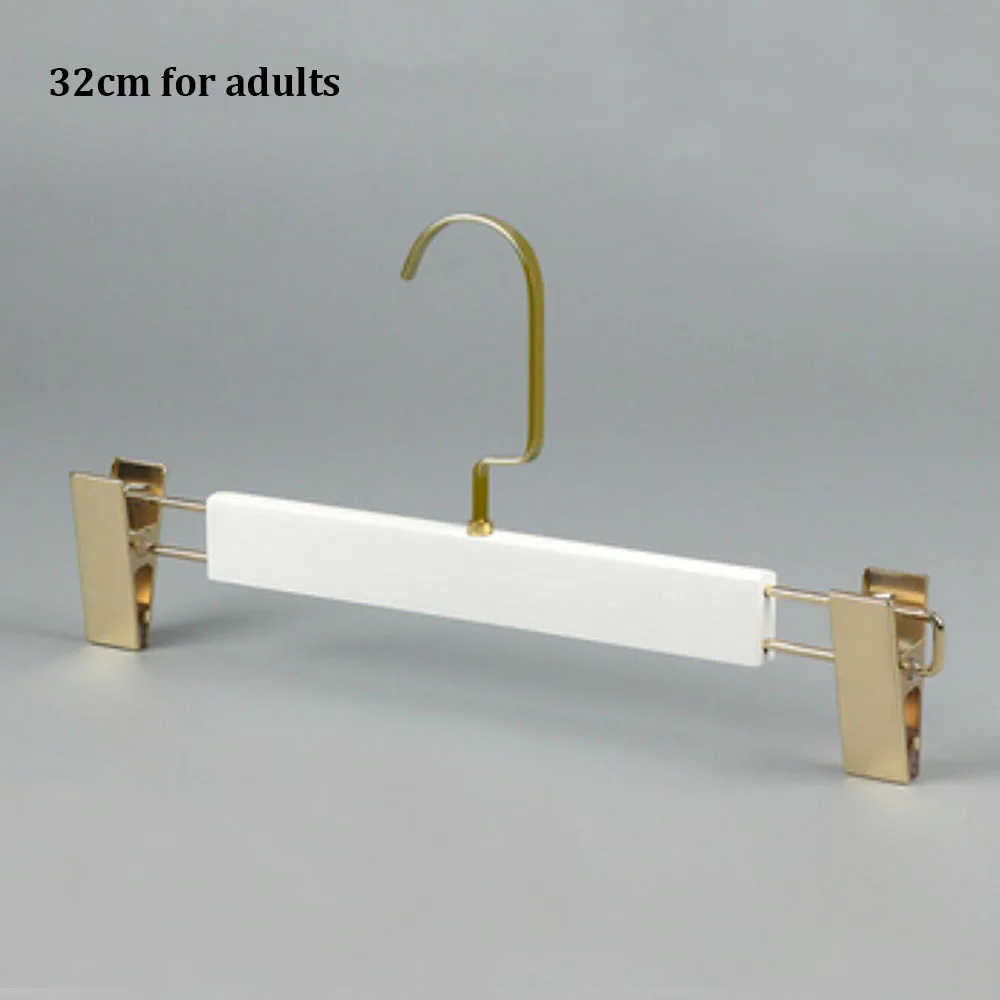 32cm pants hanger 10 шт./партия золотые крючки, белые деревянные пальто, одежда, брюки, костюмы, вешалка, взрослые дети, белая деревянная стойка с золотыми крючками, сделать логотип - Цвет: 32cm pants hanger