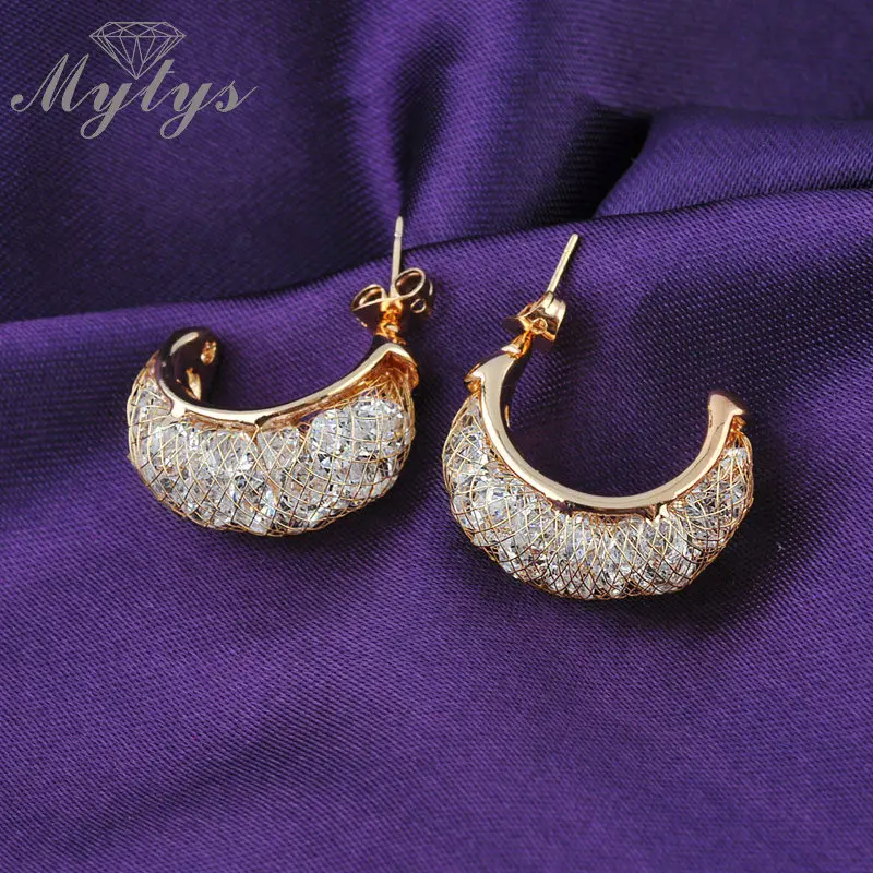 Mytys Hot new fashion earrings 2018 Zircon wire mesh stud earring for women E15 | Украшения и аксессуары