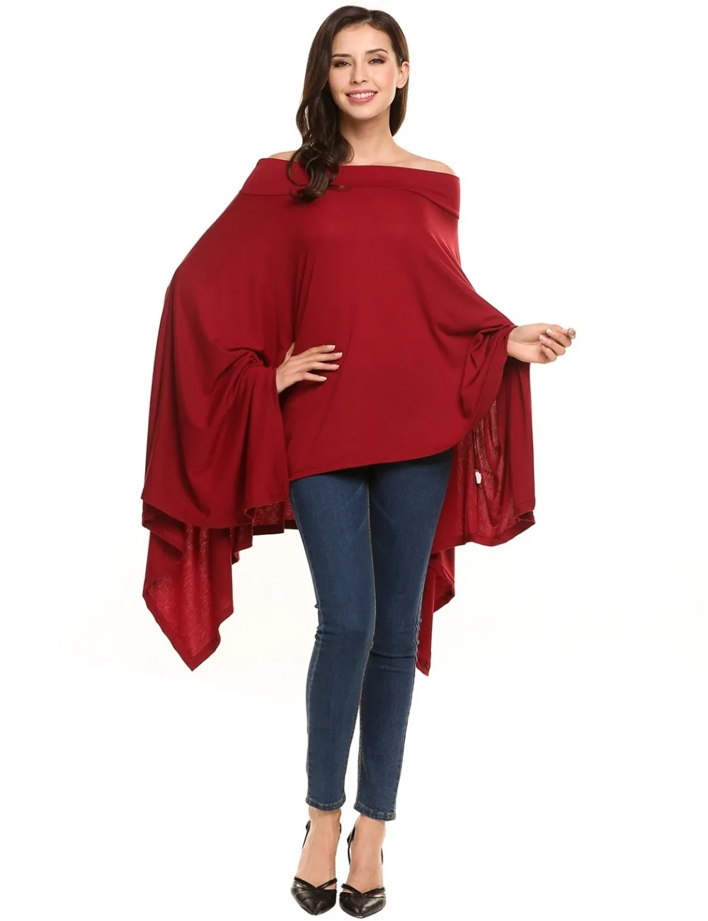 Женщины slash шеи нерегулярные хем batwing рукавом твердые свободные пуловер dress|pullover