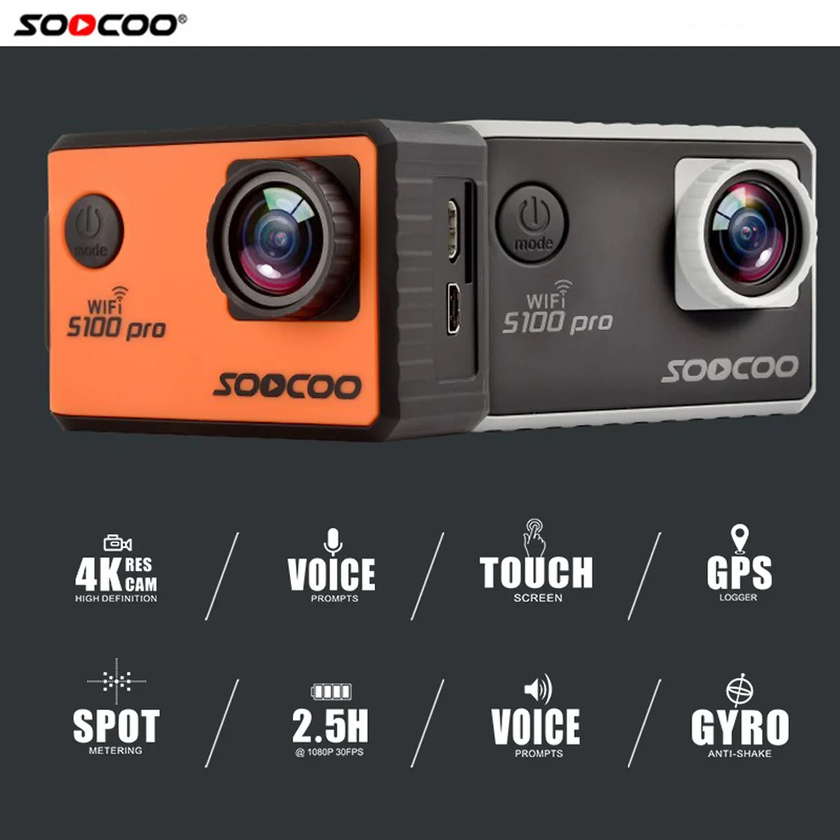 SOOCOO S100 S100 Pro Экшн-камера 4K NTK96660 сенсорный экран 20MP 30M Водонепроницаемая Спортивная камера опция gps гироскоп стабилизация изображения