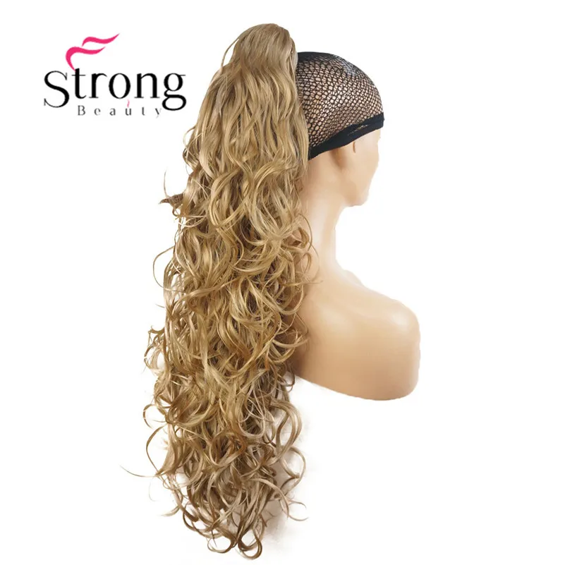 StrongBeauty, 32 дюйма, кудрявые синтетические накладные волосы на заколках, на завязках, конский хвост, синтетические накладные волосы, 270 г, с зажимом челюсти/когтя - Цвет: 24B