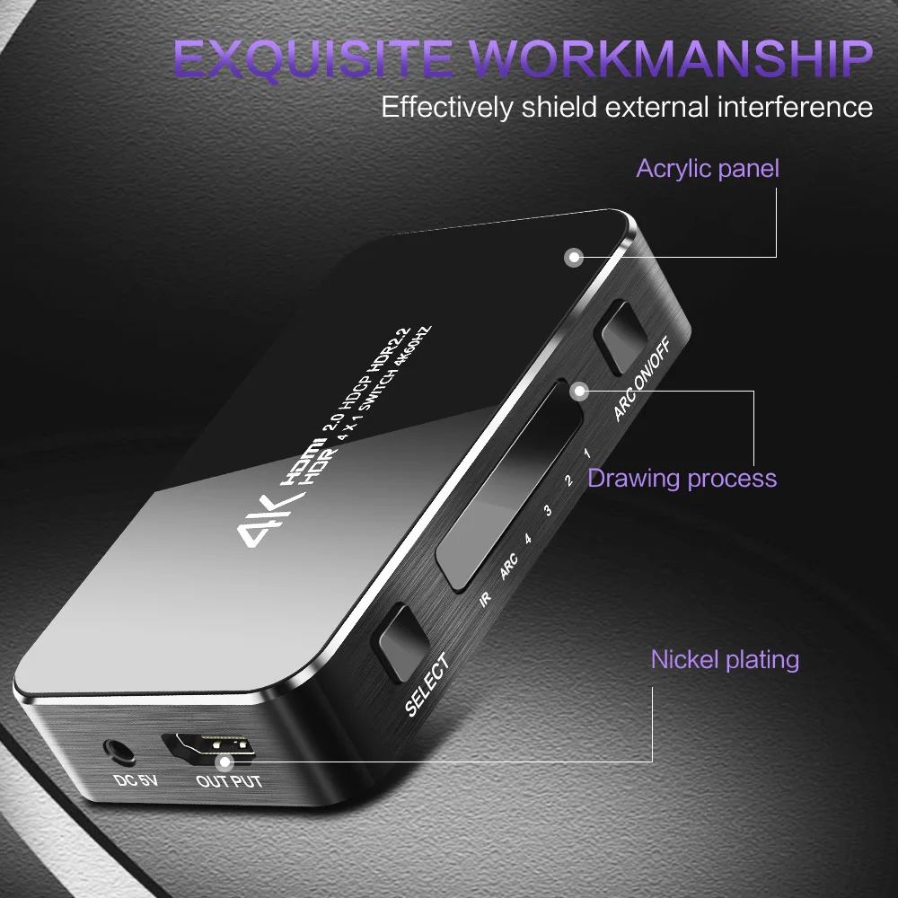 HDMI переключатель 4K 60HZ HDR HDMI 2,0 разветвитель 4 порта HDMI коммутатор Dolby Sound 3,5 мм jack ARC IR управление для PS3 PS4 HDTV проектор