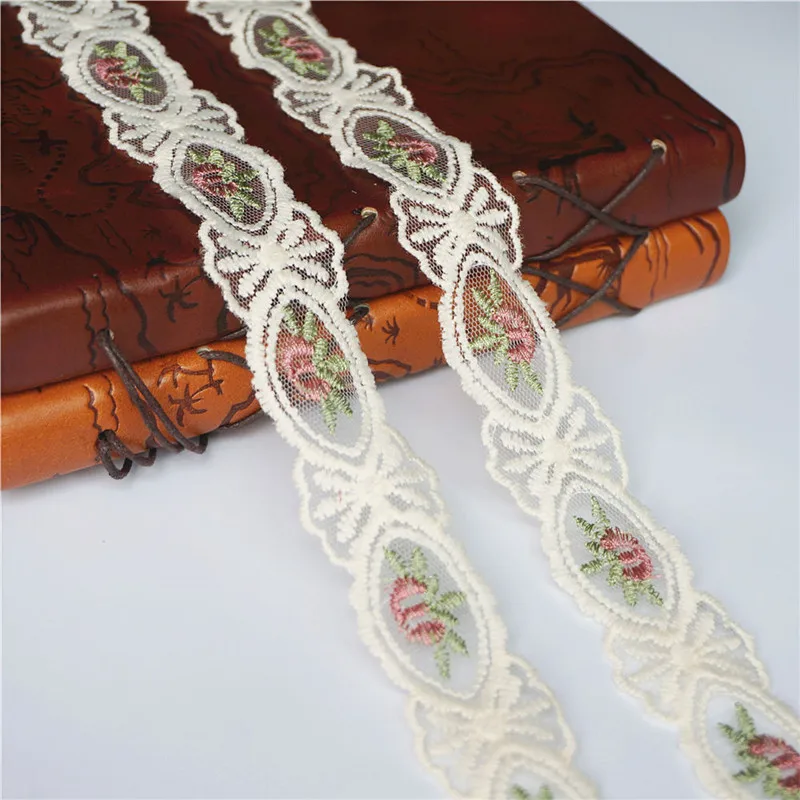 2 ярдов 3 см бежевая вышитая кружевная отделка Винтажные розы ажурные резные