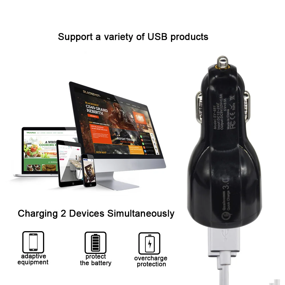 Автомобильное зарядное устройство Quick Charge 3 0 QC адаптер для быстрой зарядки с