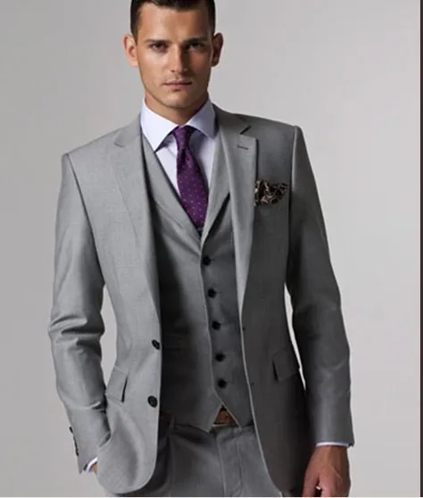 

New 2016 Excellent Wedding Suits Light Gray Groom Tuxedos Groomsmen Suits Slim Fit Party Dress (Jacket+Pants+Waistcoat+Tie)