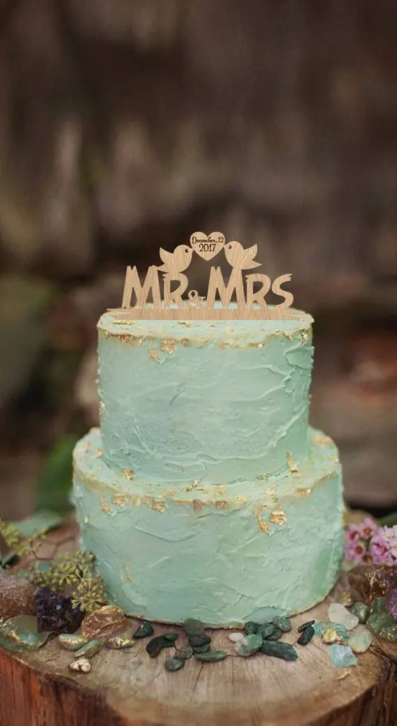 Уникальный Топпер для торта Love Birds Свадебный Mr Mrs деревянный персонализированный