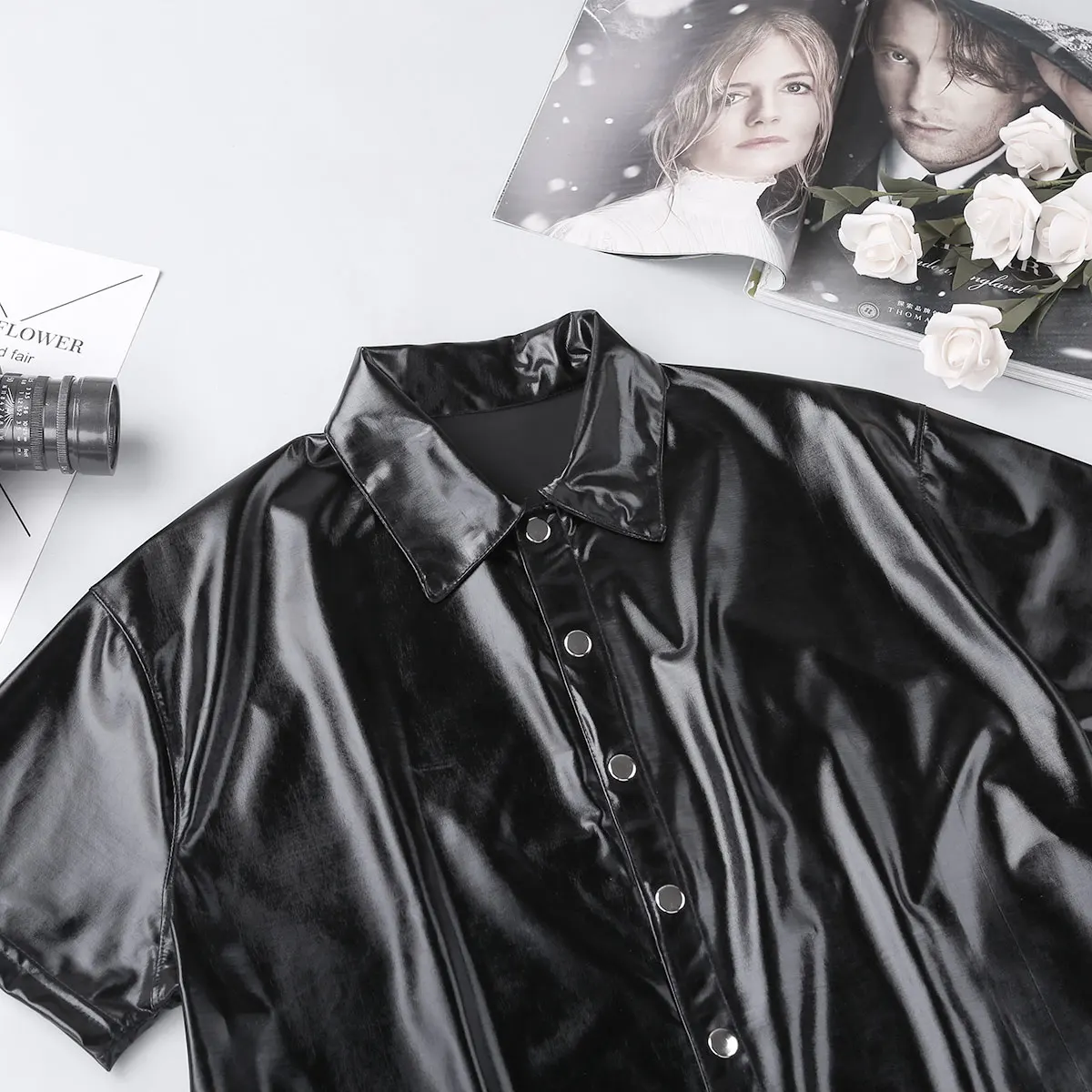 Мужская танцевальная рубашка Бальные топы латинские блестящие рубашки с