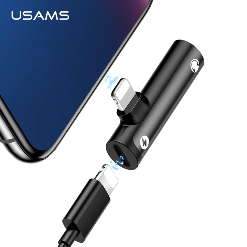 USAMS Lighting to 3 5 мм аудио адаптер для наушников двойной зарядки USB кабель iPhone 8 x |