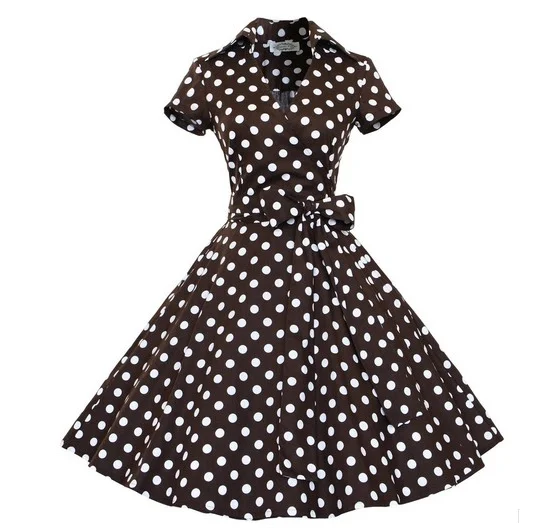 Eyegemix S-2XL женское ретро платье 50s 60s Винтаж рокабилли Свинг feminino vestidos V образным вырезом короткий рукав платье в горошек