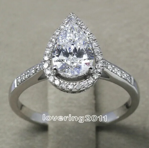 Choucong Pear cut Форма 5A Циркон Cz 925 пробы Серебряное обручальное свадебное кольцо Sz 5 11