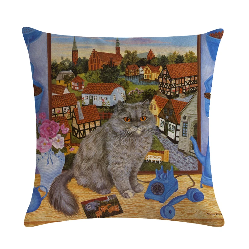 Наволочка с рисунком кошки декоративная наволочка чехол для дивана 45*45 см