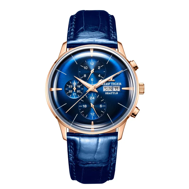 Reef Tiger/RT Топ брендовые Роскошные автоматические часы Reloj Hombre многофункциональные модные кожаные мужские часы из розового золота RGA1699 - Цвет: RGA1699-PLL