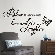 Виниловые наклейки love laughter с бабочками и цитатой Настенный декор