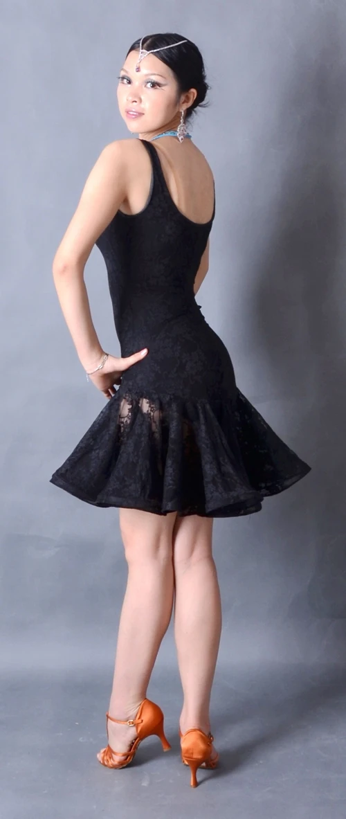 Кружевное платье для латиноамериканских танцев, нижнее белье с вырезами, с кружевным подолом, модель W12009, Латинская практика