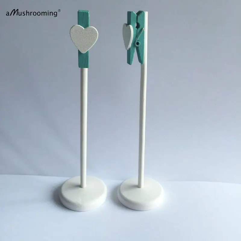 (10 шт./лот) Мини прищепки Aqua Blue на деревянной подставке с белым сердцем держатель
