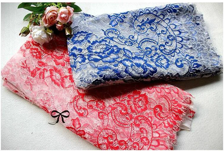 Кружевная ткань с французскими ресницами 3 м/лот 150 см красный синий сделай сам