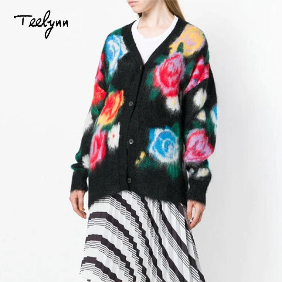 TEELYNN Boho cardigan sweater for women 2018 floral Jacquard long sleeve thick warm coat Casual knitted winter sweaters outwear |