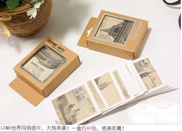 40pcs/lot &quotvintage World landscape greeting cards&quot Christmas birthday message Thank you gift cards YH-1076 | Дом и сад