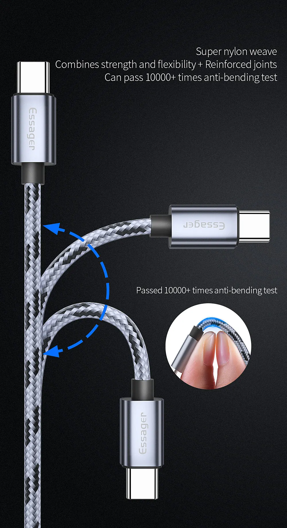 Essager 3A usb type-C кабель 3 м кабель передачи данных для быстрой зарядки для samsung S9 S8 huawei Xiaomi Lg One plus 5 6 t USB C кабели зарядного устройства
