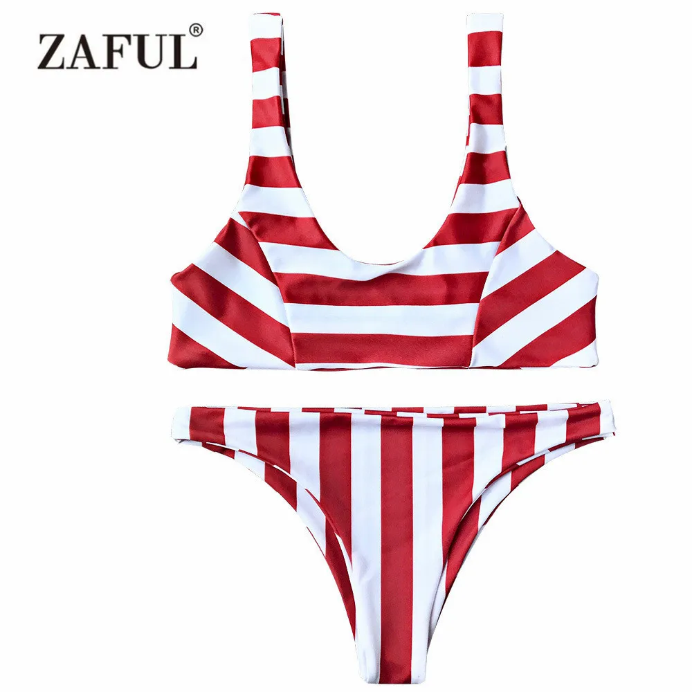 ZAFUL Комплект бикини Striped Scoop Средства ухода за кожей Шеи низкой талией Для женщин