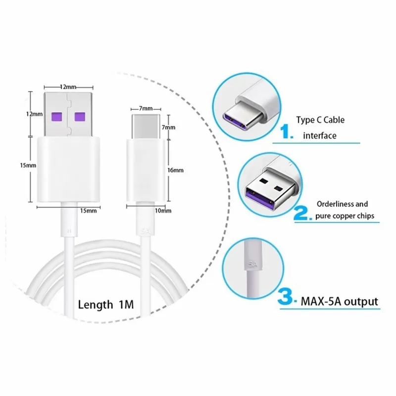 Кабель USB Type C для синхронизации данных и быстрой зарядки 1 м 2 3 кабель Samsung Huawei P20 Mate