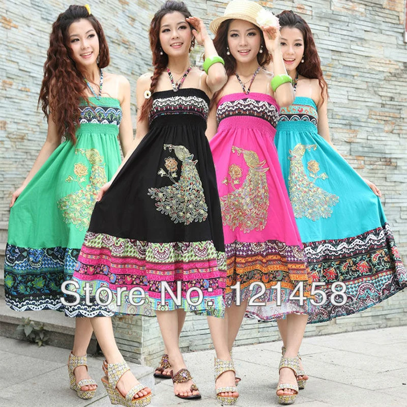 Женская пляжная юбка макси в богемном стиле Повседневная Зеленая хлопковая с