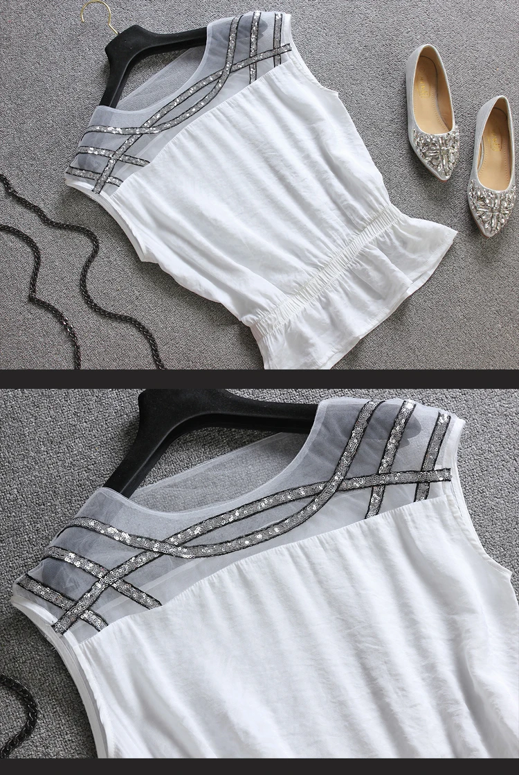Модные женские летние блузки модные белые без рукавов блузка с блестками Женские