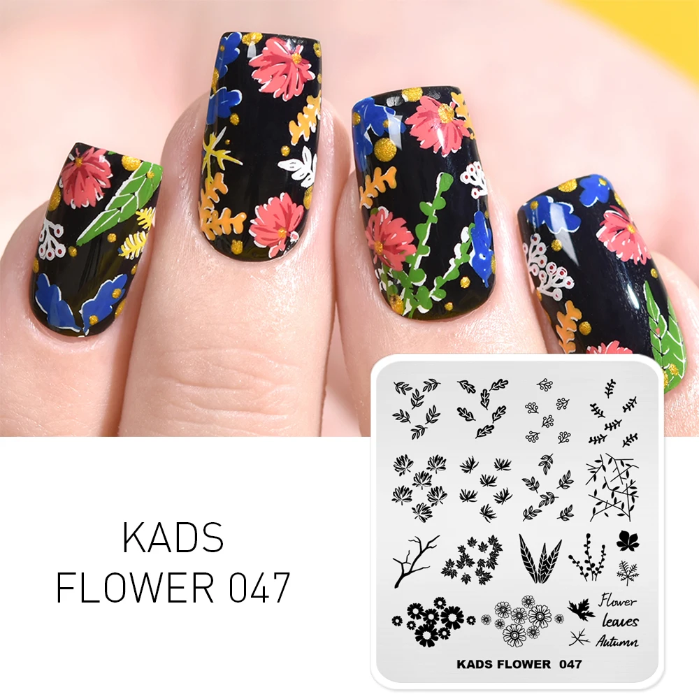 

Пластины для штамповки ногтей KADS с цветами и листьями, Осенний узор, трафареты для маникюра, шаблонные штампы, инструмент для штамповки ногт...