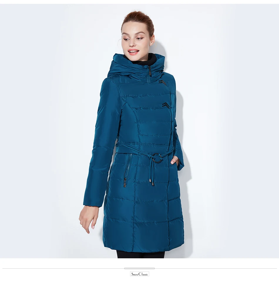 SnowClassic Модные женские зимняя куртка толстый длинное пальто куртки капюшон регулируемый пояс, теплая обувь с хлопчатобумажными стельками