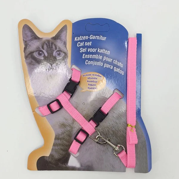Pink Ошейник для кошки, собаки, шлейка с поводком, регулируемый поводок для кошки, ошейник для котенка, котенка, щенка, товары для домашних животных, аксессуары для кошки, собаки - Цвет: Pink