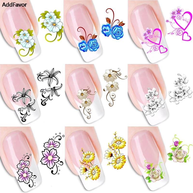 Наклейки для дизайна ногтей AddFavor 2 шт. длинная наклейка в виде цветов и бабочки