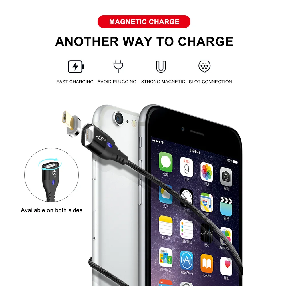 Магнитный кабель A.S, микро usb type C, супер быстрая зарядка для телефона, микро usb type-C, магнитное зарядное устройство usb c для iphone, huawei, xiaomi, для передачи данных