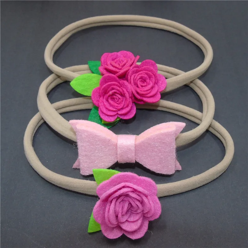 20 шт./лот войлочный цветок для новорожденных детей ясельного возраста с зелеными