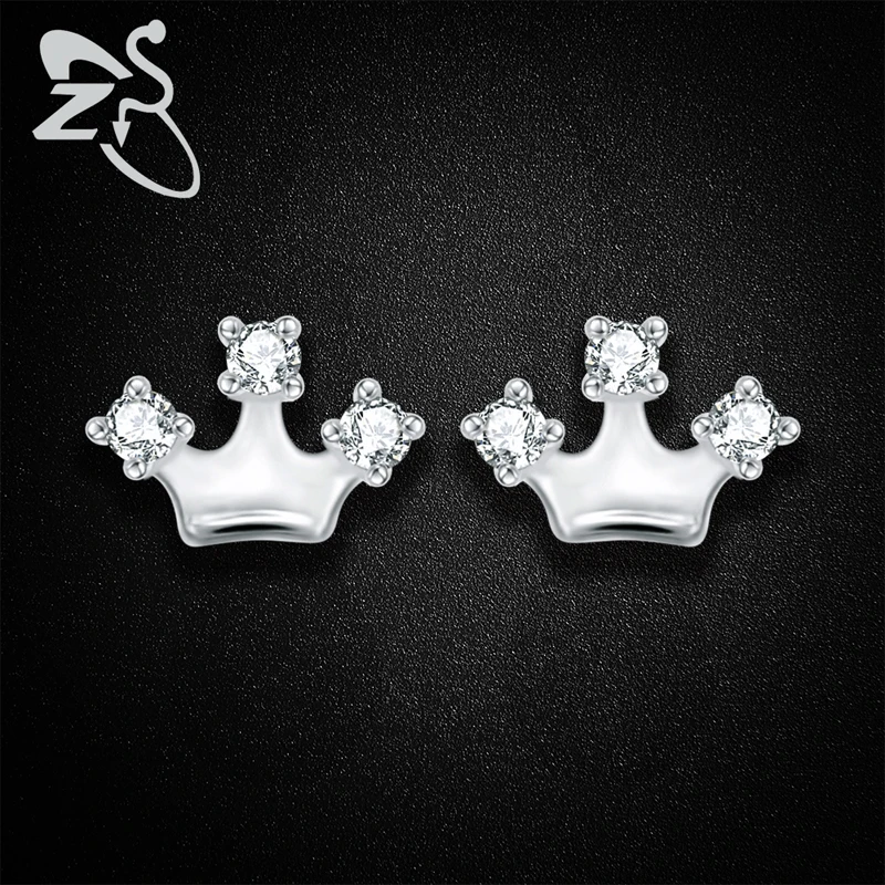 Модные женские серьги гвоздики ZS из серебра 925 пробы с инкрустированной короной и