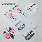 Ремешок из натуральной кожи для Apple Watch 38 мм 42 мм, сменный Браслет с красной цветочной вышивкой для iwatch 1 2 3