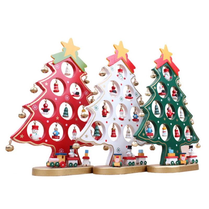 

3 Colors DIY Cartoon Wooden Merry Christmas Tree Decoration Christmas Gift Ornament Table Desk Decoration Fast Free Shipping