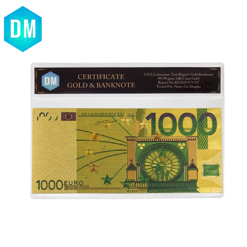 Горячая продажа 24k позолоченные 1000 евро банкноты в цветах золотые бумажные