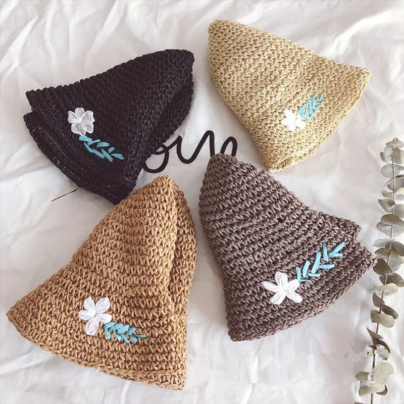Inside 53cm Children Summer Hat Baby Beautiful bonnet Accessories Baby Sun Hat Flower bonnet Holiday Cap Bohe Straw Hat