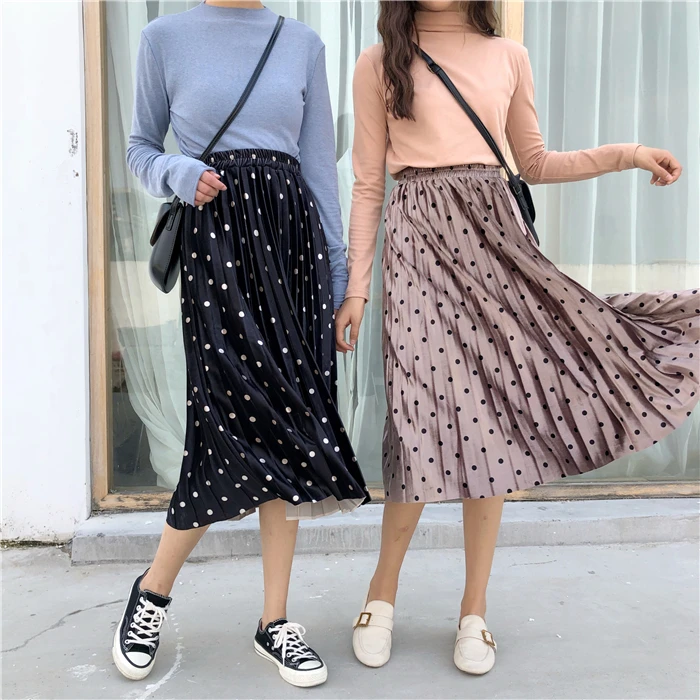 Женская плиссированная длинная юбка GRUIICEEN повседневная в горошек с высокой