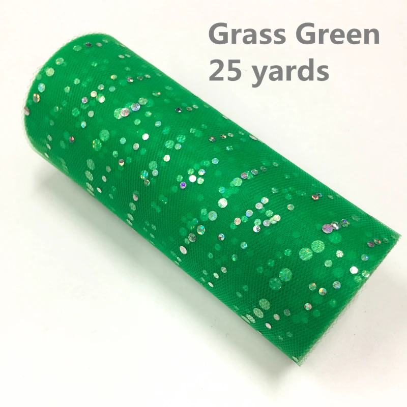 Grass Green Белый розовый блеск рулон тюля с блестками 25 ярдов 15 см катушка пачка Свадебная отделка органзы лазер DIY ремесло день рождения поставки - Цвет: Grass Green