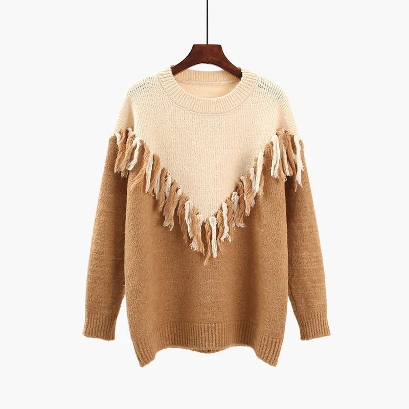 2019 новые модные женские туфли с кисточками свитер круглым вырезом дамы пуловер