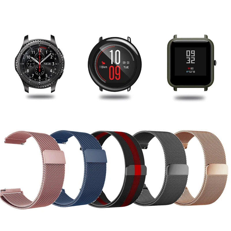 22 мм 20 мм ремешок для Huami Amazfit ремешок Bip Pace Stratos 2 браслет на запястье металлический нержавеющий магнитный ремешок Смарт-часы ремень