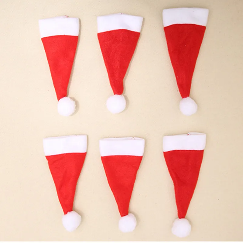 10pcs/lot Red non-woven fabric Christmas cap knife and fork set 6*12cm tableware wine bottle decoration supplies | Дом и сад