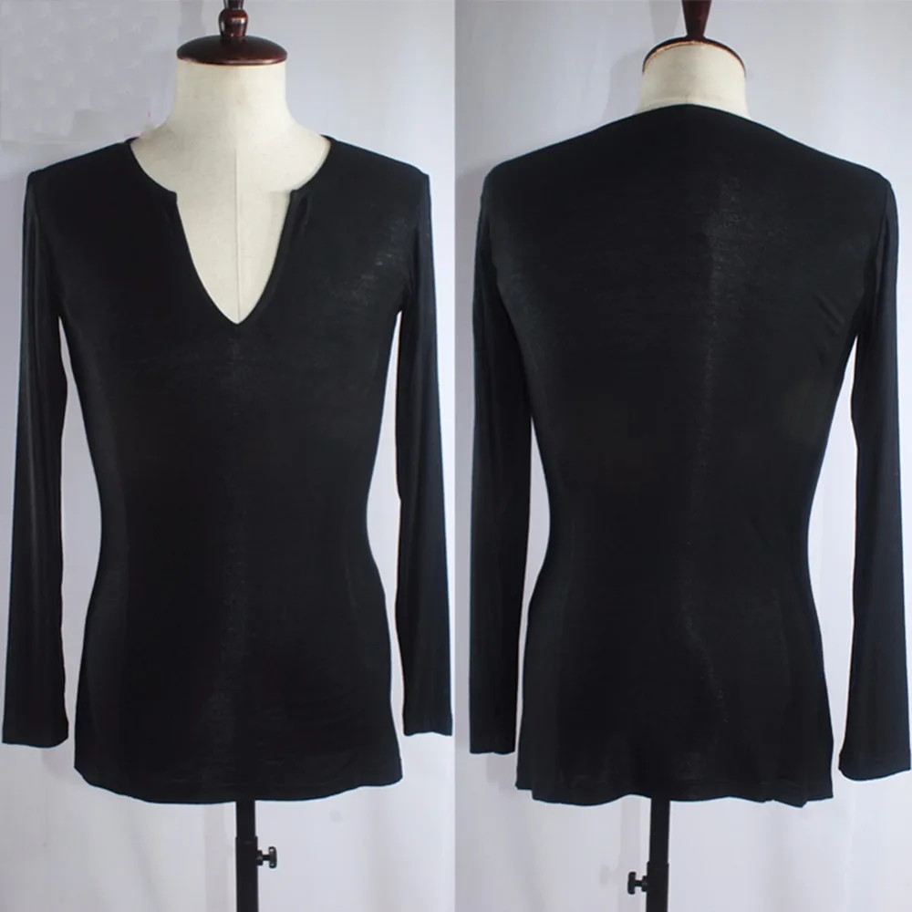Good Sale Latin Dancing Tops For Males Black Sliver Shirts Man Adult Professional Ballroom Indian Presentation Clothes Q7039 |