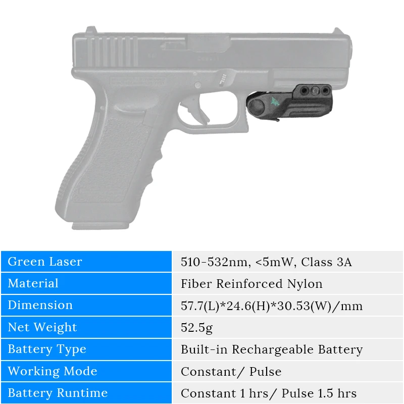 Интеллектуальная Зеленая лазерная указка для оружия личная стрельба Glock 19