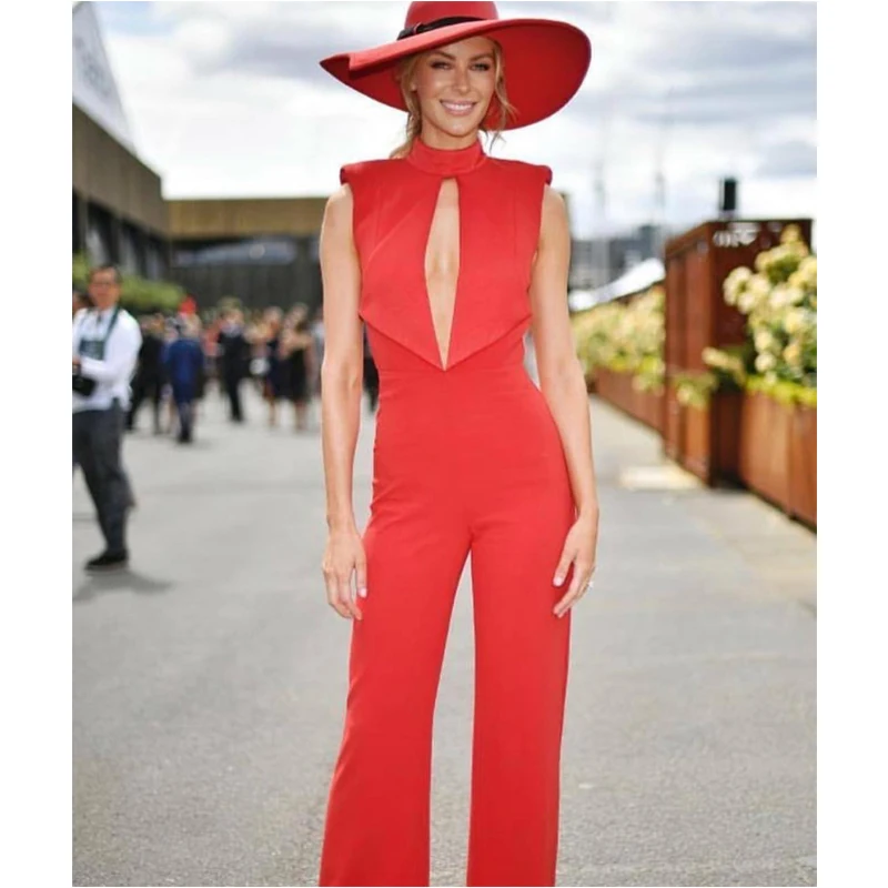 P167 грудь открыта полная длина прямого кроя черный комбинезон | Женская одежда