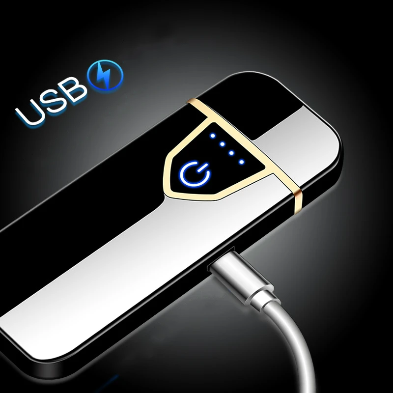 Акция, новая usb зарядка, зажигалка, маленькая металлическая перезаряжаемая Зажигалка для сигарет, двухстороннее зажигание, тонкая электрическая зажигалка, подарок