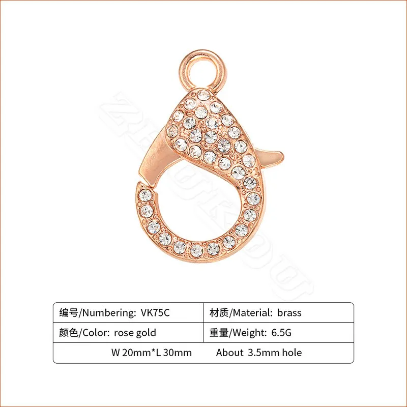 rose gold ZHUKOU 20x30 мм металлическими элементами и стразами Омаров застежки крючки для изготовление, поиск ювелирных изделий DIY Цепочки и ожерелья Модель: VK75 отверстие: 3,5 мм - Цвет: rose gold