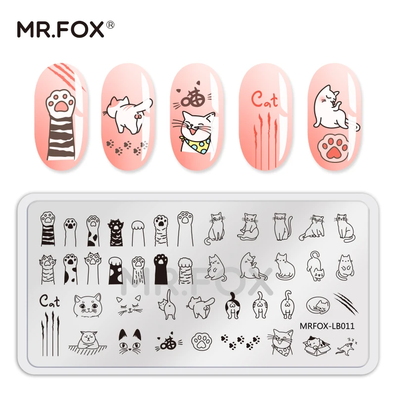 MR FOX штамповочная пластина для ногтей Кошка Собака животный узор штамповка