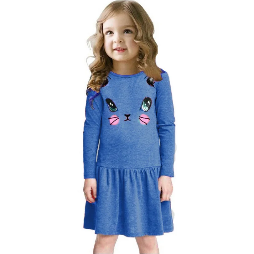 Cat Girls Dress Long Sleeve Girls' Jumpers Blouses t shirt Children Clothes Girl Dresses Cotton Princess | Детская одежда и